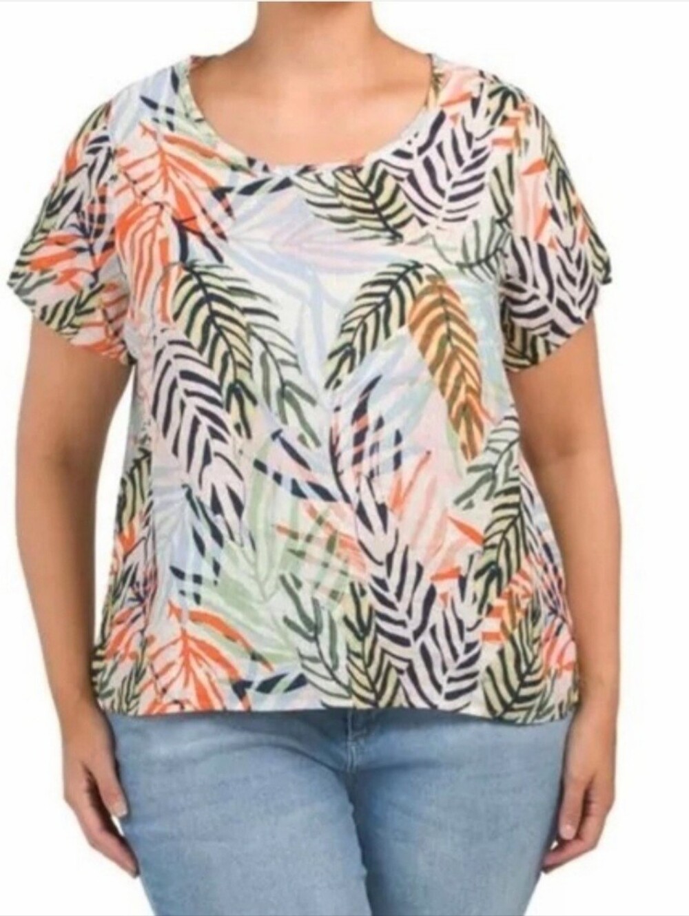 Tahari 100% Linen Tropical Leaf Blouse